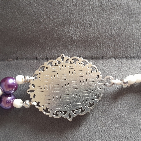 Sophisticated Purple and White Cameo Silver Rosary Catholic Religious - Picture 5 of 6